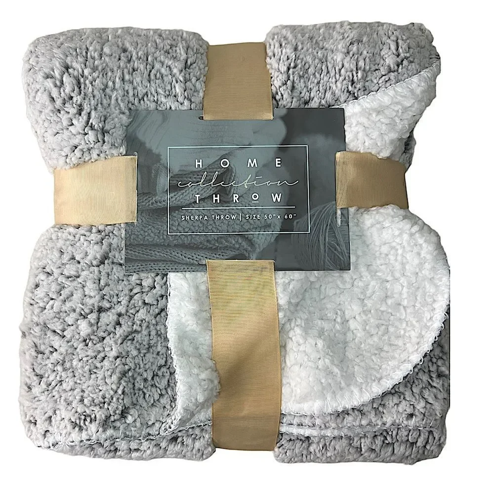 Home Collection Sherpa Throw Gray and White